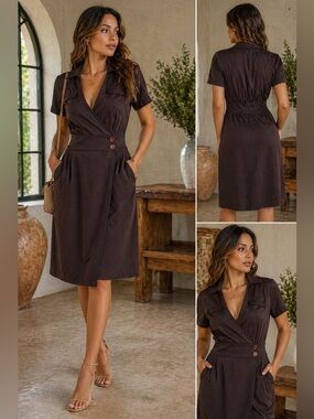 Diane von Furstenberg Brown Wrap Dress Pockets Wooden Buttons 10